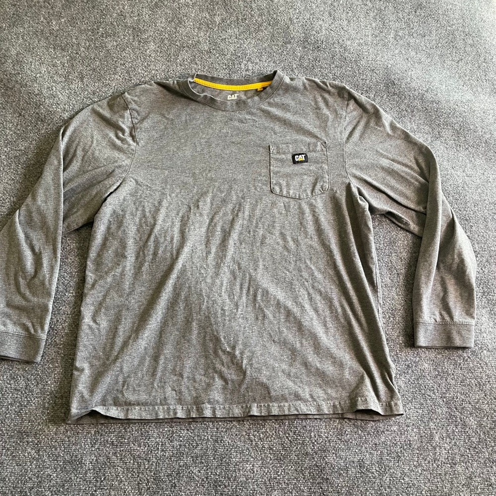 Caterpillar Mens XXL Gray Long Sleeve Pocket T-Shirt CAT Workwear Logo Tee